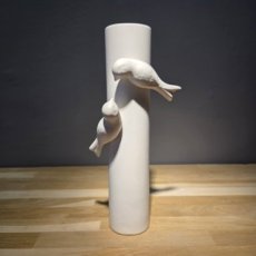 Florero con pájaros ivory L