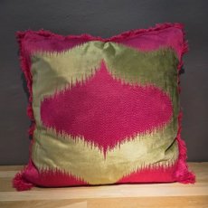 Kussen Mint/Fuchsia met Fuchsia Franjes Kussen Mint/Fuchsia met Fuchsia Franjes